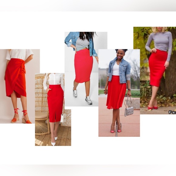 Carbon38 wrap midi skirt sz Small S red Chili lined below knee dressy or casual - Picture 8 of 9